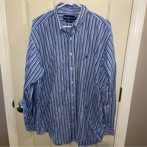 Ralph Lauren Blue Label mens button down shirt Blue Striped 17.5 XL Classic Fit.